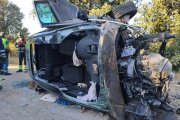 Estado en el que quedó el vehículo tras volcar en Mucientes