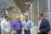 El secretario general del PSCyL, Luis Tudanca, segundo por la derecha, en su visita a la bodega Cuatro Rayas.-ICAL