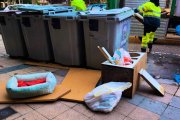 Enseres esparcidos en una zona de contenedores.