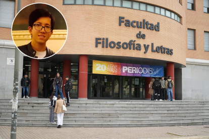 Entorno de la facultad de Filosofía y Letras e imagen de Miguel Li Fernández, el joven fallecido