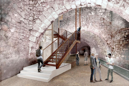 Recreación de la entrada a las galerías subterráneas de la Esgueva por el monasterio de San Benito, conectada con la actual oficina de turismo y sala de exposiciones. OIGA ESTUDIO
