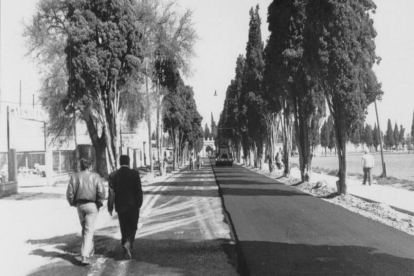Obras de pavimentación en el Camino Cementerio en 1987