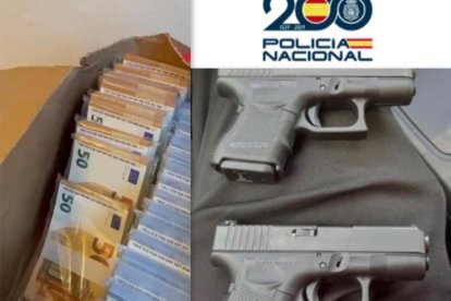 Armas y dinero incautado en la operación policial.