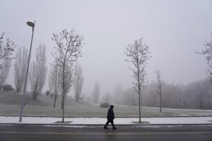 Imagen de archivo de un temporal de frío y niebla en Valladolid.