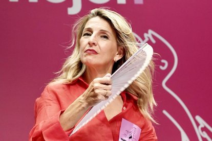 La vicepresidenta y ministra de Trabajo, Yolanda Díaz, interviene en un acto de Sumar en Valladolid.