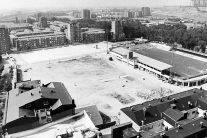 Vista aérea de la zona de Juan de Austria y el antiguo estadio José Zorrilla en el año 1984