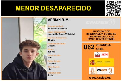Adrián R.V., joven desaparecido en Laguna de Duero (Valladolid)