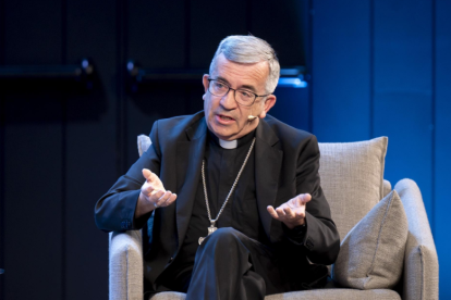 El presidente de la CEE y arzobispo de Valladolid, Monseñor Luis Argüello, durante el encuentro de la Fundación Pablo VI
