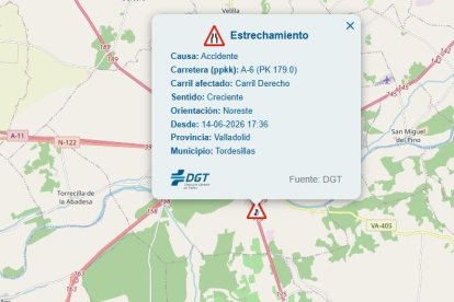 Información de tráfico afectado en la A-6 a consecuencia del accidente.
