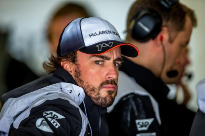 El piloto español de Fórmula Uno, Fernando Alonso de McLaren-Honda durante la primera sesión de entrenamientos libres en el circuito autódromo de Sochi-EFE/Srdjan Suki