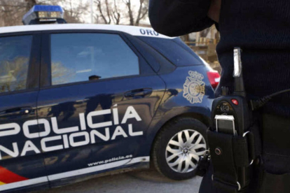 Un agente y un coche patrulla de la Policía Nacional de Valladolid.. EP.