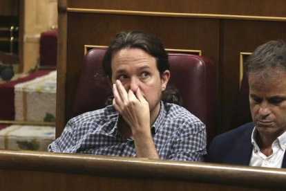Pablo Iglesias, en el debate de investidura de Pedro Sánchez.-DAVID CASTRO