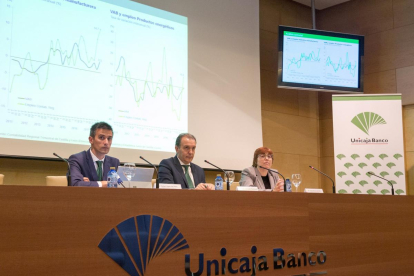 Un momento de la presentación del informe económico de Unicaja.-ICAL
