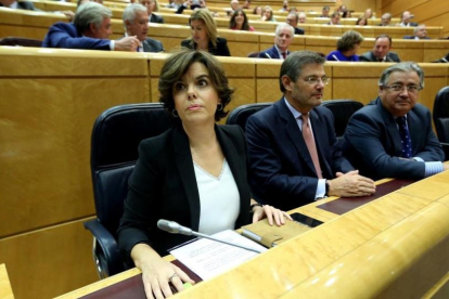 Soraya Sáenz de Santamaría, en la comisión del Senado, poco antes de defender las medidas del 155.-JUAN MANUEL PRATS