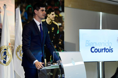 Thibaut Courtois, en la presentación como nuevo futbolista del Madrid-JAVIER SORIANO (AFP)