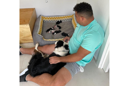 Ronaldo Nazario con su perra y sus cachorros. / EM