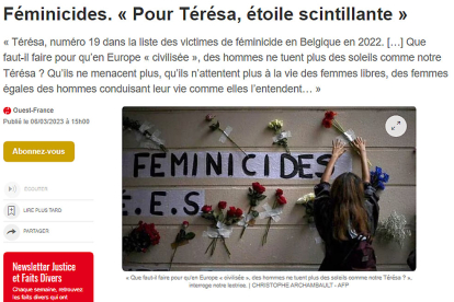 Portada del obituario de Teresa en el periódico Ouest-France. E. M.