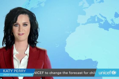 Katy Perry hace de chica del tiempo para Unicef.-