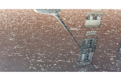 Imagen tomada de la lluvia de partículas de madera  en La Overuela. E.M.