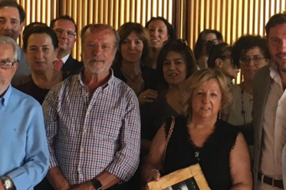 Carmela Sanz junto a los alcaldes Tomás Rodríguez Bolaños, Francisco Javier León de la Riva y Óscar Puente. -TWITTER