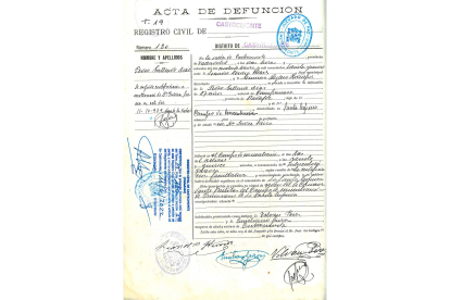 Certificado de defunción de Pedro Gallardo Díaz. - FAMILIA DE PEDRO GALLARDO DÍAZ