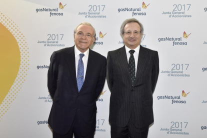 El presidente de Gas Natural Fenosa, Isidro Fainé, y el CEO, Rafael Villaseca, durante la junta general ordinaria de accionistas de Gas Natural Fenosa-ICAL