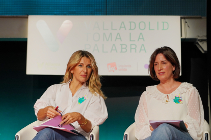 La ministra de Trabajo y Economía Social y vicepresidenta segunda del Gobierno, Yolanda Díaz, respalda a la candidata de Valladolid Toma la Palabra (VTLP) a la Alcaldía, María Sánchez. ICAL