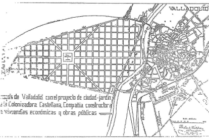 Primer proyecto urbanístico del barrio de Huerta del Rey, realizado en 1925 y que no llegó a cuajar, con un trazado al modo de 'ciudad lineal' concebido por el urbanista Gutiérrez Lázaro. ARCHIVO MUNICIPAL