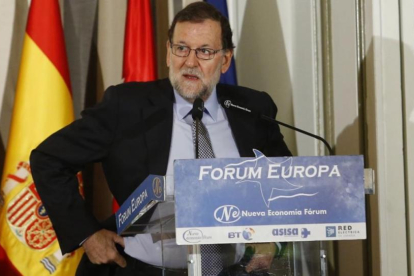 Mariano Rajoy, en un desayuno informativo en Madrid este lunes.-AGUSTÍN CATALÁN
