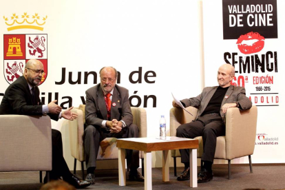 El alcalde Francisco Javier León de la Riva junto al presidente de Films Convissionn, Carlos Rosado y el presidente de la Seminci, Javier Angulo-Ical