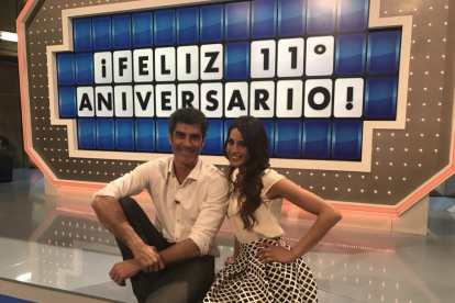 Jorge Fernández y Laura Moure son el presentador y la azafata del concurso 'La ruleta de la suerte', en Antena 3.-ATRESMEDIA