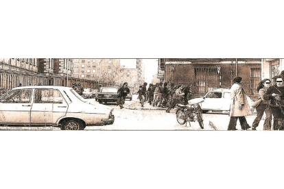 Manifestantes huyen de la carga policial en una protesta en las calles de Valladolid de mediados de los años setenta.-ARCHIVO MUNICIPAL