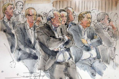 Dibujo de Strauss-Kahn durante el juicio en Lille.-Foto: AFP / BENOIT PEYRUCQ