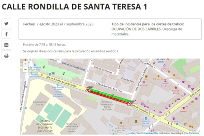 Cortes de tráfico en la calle Rondilla de Santa Teresa hasta el próximo día 7 de septiembre.- TWITTER POLICÍA VALLADOLID