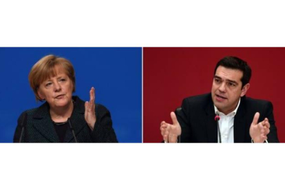 Angela Merkel y el primer ministro griego y líder de Syriza, Alexis Tsipras.-Foto: AFP / LOUISA GOULIAMAKI / PATRIK STOLLARZ