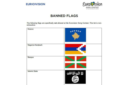 Listado de banderas "especialmente prohibidas" en el Festival de Eurovisión del 2016.-