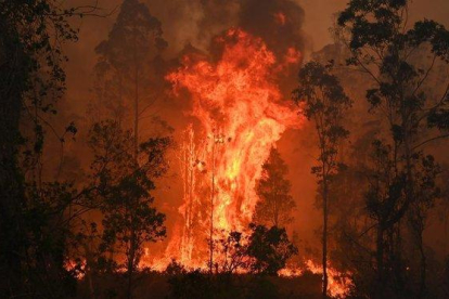 Imagen del incendio en Bobin, a 350 km al norte de Sydney-AFP
