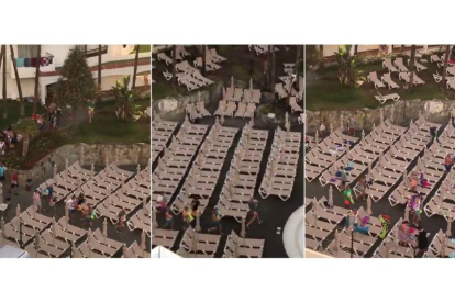 El vídeo muestra cómo la gente corre desesperada para conseguir un sitio en la piscina-RAQUEL CORDONIÉ / TWITTER