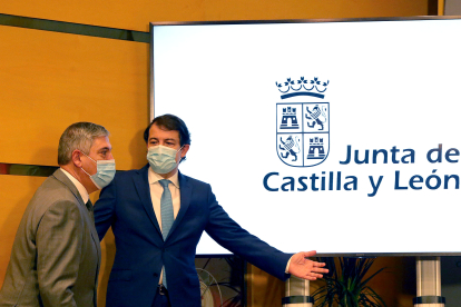 Comparecencia conjunta del presidente de la Junta, Mañueco y De los Mozos en enero de 2021. - ICAL