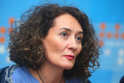 La candidata del PP a la Alcaldía de Ponferrada, Gloria Merayo, durante la rueda de prensa de esta tarde en la sede del partido de Ponferrada.-ICAL