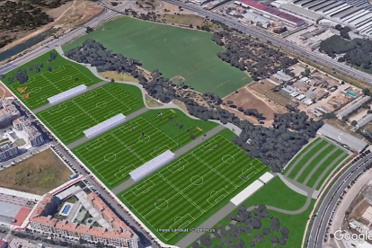 Recreación del malogrado proyecto de Ciudad Deportiva del Real Valladolid en Pinar de Jalón, tal como lo planteó el club hasta que fue descartado en noviembre de 2020. REAL VALLADOLID