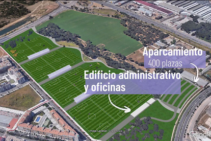 Recreación del malogrado proyecto de Ciudad Deportiva del Real Valladolid en Pinar de Jalón, tal como lo planteó el club hasta que fue descartado en noviembre de 2020. REAL VALLADOLID