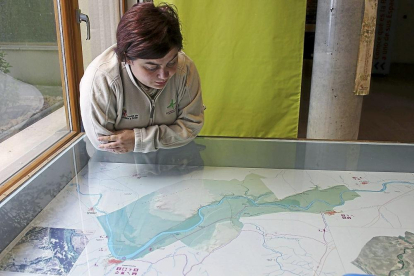 Una guía muestra el plano de la Reserva Natural de las Riberas de Castronuño-Vega del Duero.-MAR TORRES