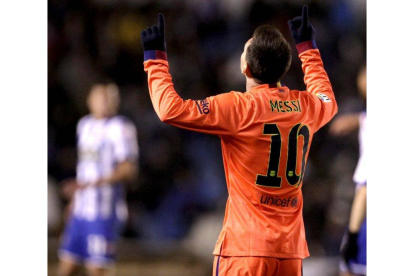 Leo Messi celebra el segundo gol frente al Deportivo.-Foto: EFE