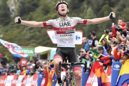 Tadej Pogacar, en su primera victoria en la Vuelta, en Els Cortals d’Encamp (Andorra).-YUZURU SUNADA / DPA
