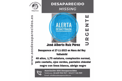 Imagen de la alerta desactivada del hombre desaparecido en Nava del Rey. E.PRESS.