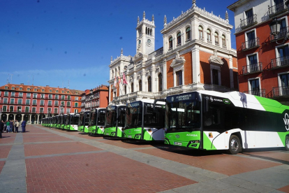 Presentación de los nuevos autobuses de Auvasa en la Plaza Mayor de Valladolid. -E. M.