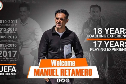 Manuel Retamero con el cartel de bienvenida colgado en redes y en la web de su nuevo club en la India.-ELMUNDO