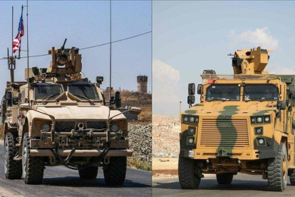 Vehículos blindados de la coalición liderada por EEUU en la ciudad de Ras al-Ain.-AAREF WATAD (AFP)