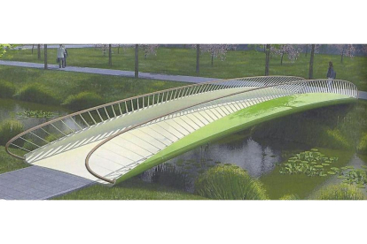 Recreación de la nueva pasarela peatonal, la tercera, a la altura del centro de salud sobre el río en Tudela de Duero.-AYUNTAMIENTO TUDELA